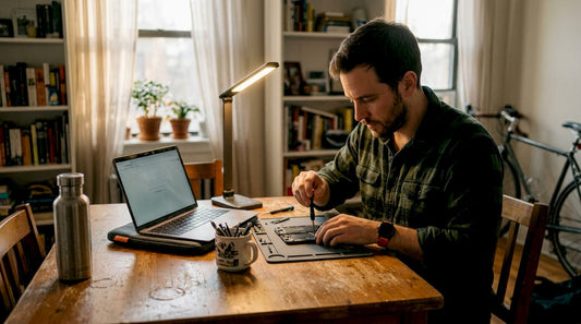 Man repairing smartphone at home workspace