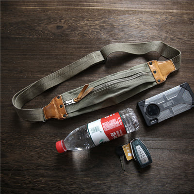 American Retro Military Style Chest Bag Made Of Old Canvas With Top Layer Cowhide