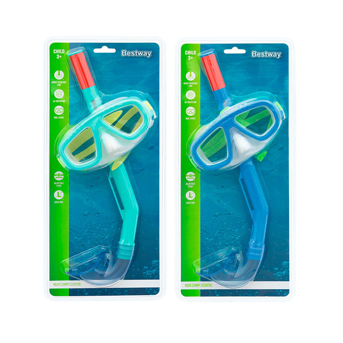 Snorkel Goggles and Tube for Children Bestway Blue Turquoise