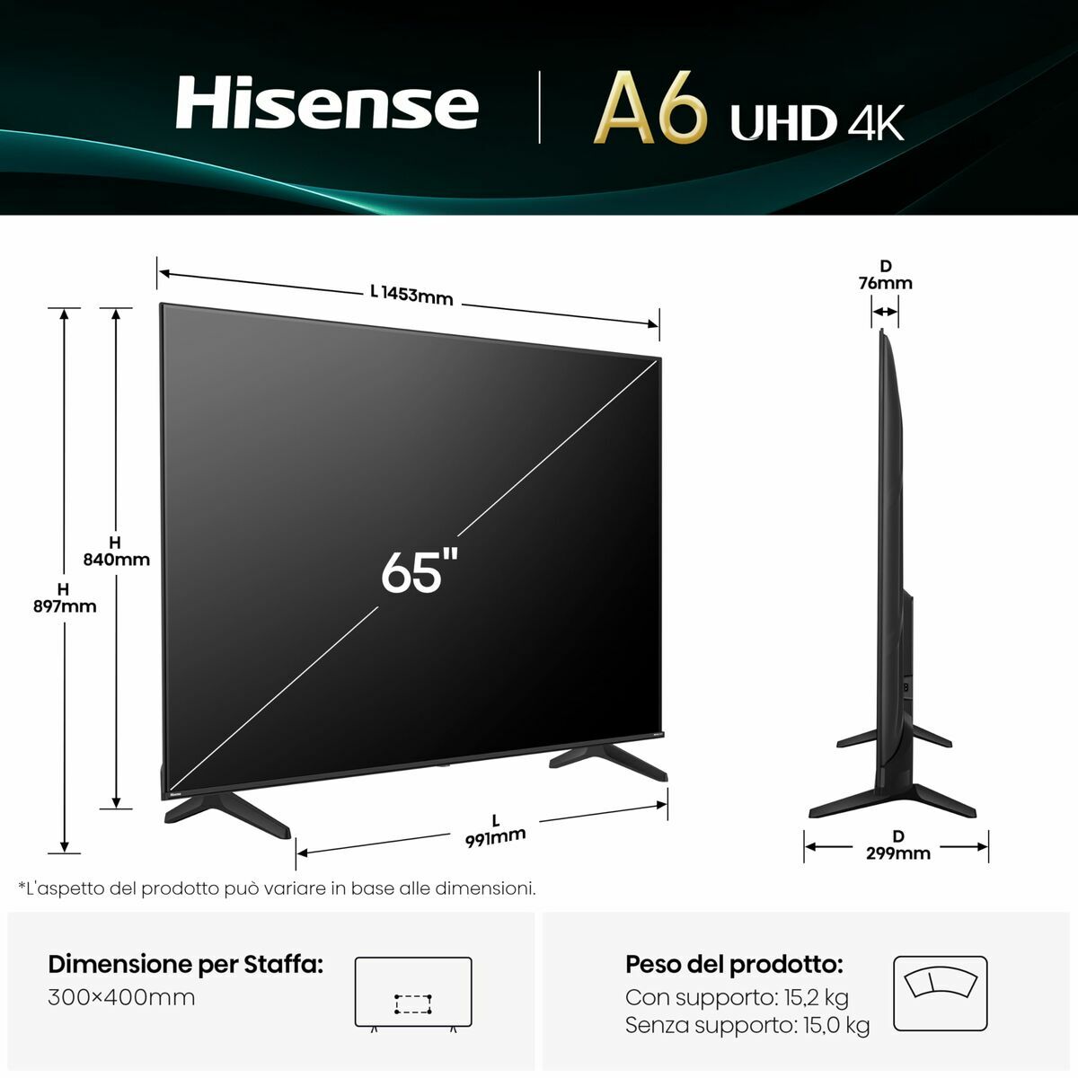 Hisense Smart Tv Hisense 65A6Q 65" 4K Ultra Hd Led Hdr D-Led