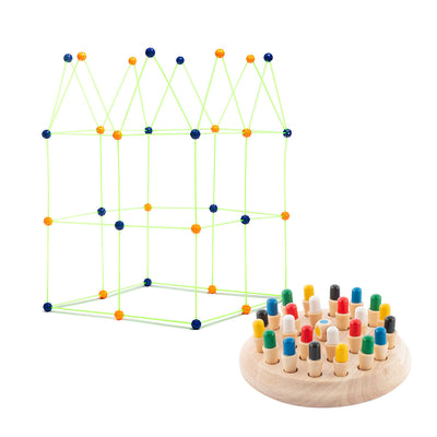Pack Wooden Memory Chess and Children’s Fort Building Kit InnovaGoods