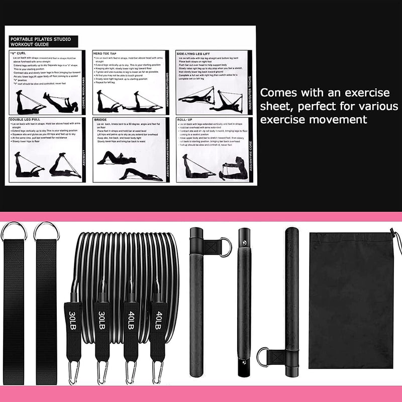 Pilates Bar Suit With Multifunction Resistance Band Pulling Rope Yoga Fitness